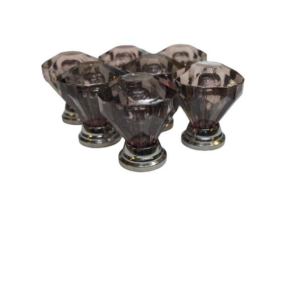 Set of 7 Purple and Silvertone Crystal Knobs Drawer Pulls 25mm 1" New - Picture 5 of 6